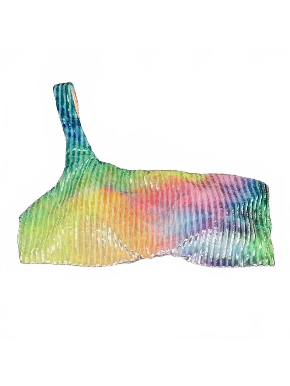 Dippin Daisys Rainbow Ribbed Asymmetrical Swim Bikini Top Large NWT Summer Soft